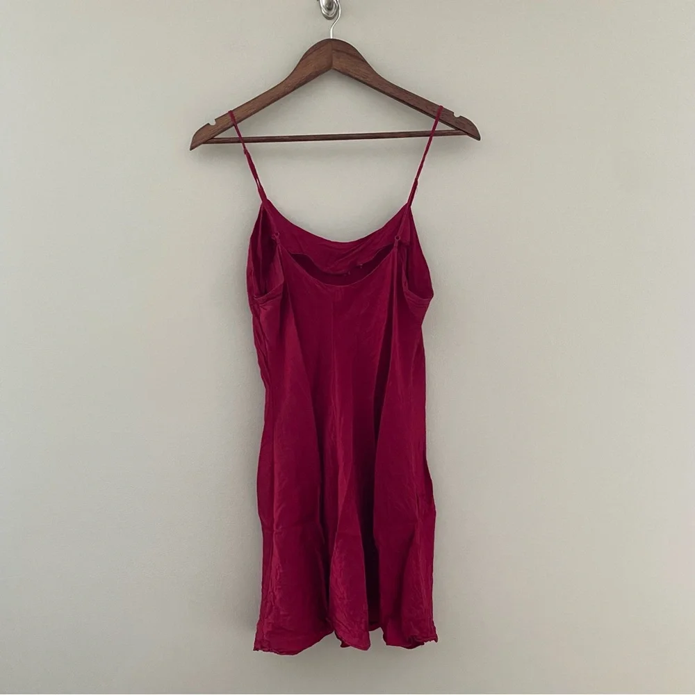 VINTAGE VICTORIA'S SECRET 100% Silk Red Chemise Slip Dress with Gold Florals - Picture 4 of 5